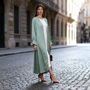 Nouvelle Abaya de Luxe en Polyester avec Bordure en Dentelle de Haute Qualité pour Femmes Musulmanes, Robe de Soirée Personnalisée en Gros - Product Image 1