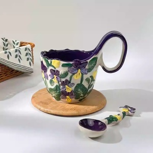 Taza de Café de Cerámica con Diseño de Arándanos en Relieve, Pintada a Mano con Color Subesmaltado, Taza para Desayuno, Venta Directa de Fábrica - Product Image 3