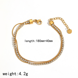 Bracciale in Acciaio Inossidabile con Catena a Tre Strati Incastonata con Zirconi, Affascinante <span class=keywords><strong>e</strong></span> Versatile, Bracciale di Alta Gamma in Acciaio al Titanio - Product Image 5