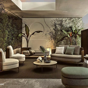Langlebiges Modernes Nordisches Massivholz-Sofa-Set mit PE-Rattan Allwetter-Stoff Dicke Kissen für den Außenbereich in Hof & Villa - Product Image 1