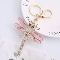 Porte-clés en métal avec strass en cristal, motif libellule, breloque décorative pour sac