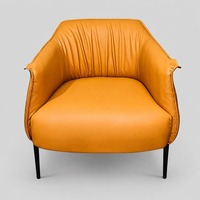 Fauteuil de salon moderne avec dossier plissé en cuir PU texture litchi, chaise de lecture confortable, pieds en métal noir