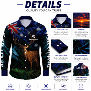 Camicia Classica da Caccia a Maniche Lunghe, Stile Australiano Personalizzato con Stampa Sublimatica di Alci, Camicie con Bottoni per Uomo e Donna, Abbigliamento per Pesca ed Escursionismo - Product Image 3