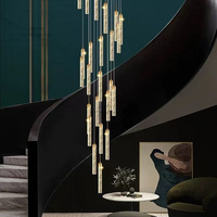 Lustre LED en cristal de luxe léger, design simple et long, hauteur réglable, pour escalier, loft, bâtiment double, rotatif et ajouré, pour l'exportation