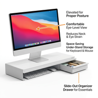 Support de moniteur ergonomique pour bureau, support d'ordinateur en métal avec tiroir de rangement pour ordinateur portable et moniteur
