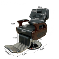 Fauteuil de Barbier Hydraulique Inclinable en PU Noir avec Accoudoirs en Bois et Base Chromée pour Salon de Coiffure et Institut de Beauté