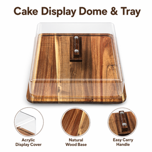 Support à gâteau en bois d'acacia avec couvercle, plateau à charcuterie <span class=keywords><strong>2</strong></span>-en-1, plateau rectangulaire de 17x13 pouces pour pâtisseries avec dôme en acrylique - Product Image 5
