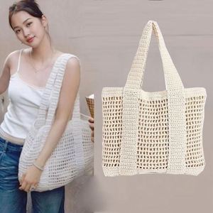 Large Capacity Casual Cotton Woven Shoulder <b>Bag</b> New Hollow <b>Straw</b> Design Seaside Holiday Beach Mesh Handbag - Product Image 3