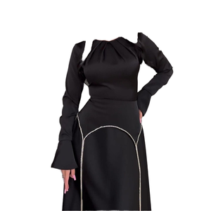 Robe trapèze pour femme, nouvelle collection automne 2024, couleur unie, manches longues, taille naturelle, écologique, vente en gros pour boutiques - Product Image 1