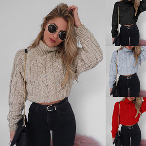 Suelto párr Mujer de <span class=keywords><strong>cuello</strong></span> de tortuga suéteres <span class=keywords><strong>Jersey</strong></span> linterna de manga corta suéter Casual de las mujeres suéter de punto - Product Image 5
