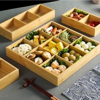 Plateaux de Service Bambou à Neuf Compartiments pour Apéritifs, Plateau de Présentation Multicompartiments en Bois de Bambou pour Hotpot