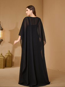 <span class=keywords><strong>Robe</strong></span> <span class=keywords><strong>longue</strong></span> en mousseline de soie noire à sequins, col en forme de cœur, manches chauve-souris, taille plus, pour femmes, idéale pour les soirées <span class=keywords><strong>et</strong></span> les galas - Product Image 2
