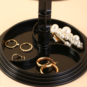<b>Rotatable</b> Double Layer Jewelry Display Rack Black Plastic Earring Necklace Organizer Storage Stand for <b>Desk</b> Use - Product Image 3