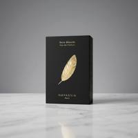 Boîte à parfum de luxe personnalisée noire mate avec logo plume en feuille d'or, emballage haut de gamme pour parfum, coffret cadeau avec insert en EVA