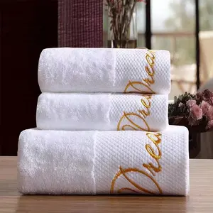 Handuk hotel bintang 5 handuk putih logo kustom kamar mandi 100% katun set handuk mandi tangan wajah hotel