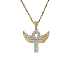 Large-winged <b>cross</b> pendant, hip-hop jewelry, copper <b>with</b> zircon. - Product Image 1