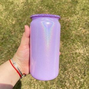 High Quality Reusable Multicolored Bling Rhinestone Replacement <b>Mason</b> <b>Jar</b> <b>Lids</b> <b>With</b> Straw Hole for 16oz Glass Can Cups and Mugs - Product Image 4