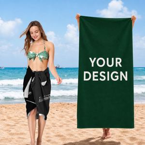 Serviette de plage en microfibre personnalisée vert forêt OEM - Product Image 1
