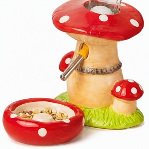 Casa de Cerámica para Hámster con Diseño de Champiñón, Roja con Puntos, Cueva para Mascotas Pequeñas con Tazón de Comida y Botella de Agua para Cobayas y Hámsteres Enanos - Product Image 6