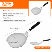 Manjia Spatule à pizza en acier inoxydable, forme arc de cercle, avec manche en bois, pour le transfert de gâteaux et pizzas