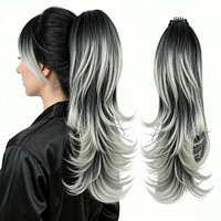 Queue de cheval synthétique D.S Hair longue et droite avec pointes dégradées, à clipser, pour femmes