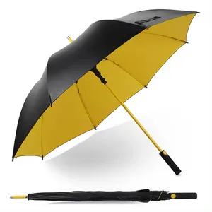 중국 황금 공급 럭셔리 비즈니스 방풍 자동 블랙 옐로우 골프 우산