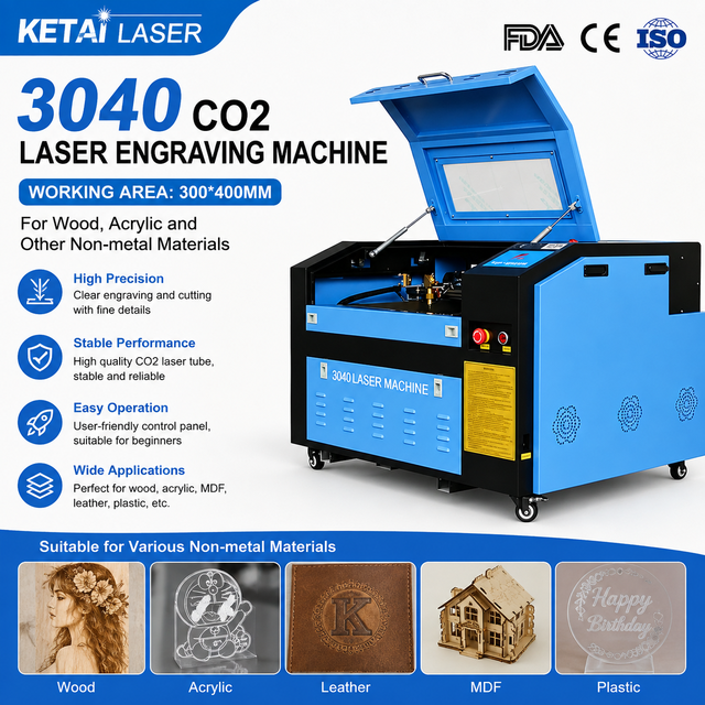 3040 CO2 Laser Engraving Machine for Wood Acrylic 40W 50W Desktop CO2 Laser Cutter