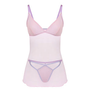 ODM OEM set pakaian tidur wanita desain terbaru gaun malam Mesh merah muda indah gaun malam sentuhan intim - Product Image 2