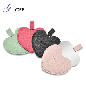 Lyder Pu Lederen Hartvormige Spiegel Custom Logo Schattige Kleine Draagbare Mini Cosmetische Compacte Zakspiegel Voor Make-Up