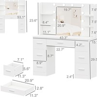 Ensemble de coiffeuse multifonctionnel minimaliste moderne pour chambre à coucher, sept tiroirs, panneau MDF, miroir robuste avec cadre en bois, rangement, fabriqué en Chine SZT02