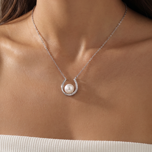 S925 Silver 18K Gold Plated Freshwater Pearl Necklace <b>U</b>-Shape Horseshoe Pendant Jewelry Gift for Women - Product Image 4