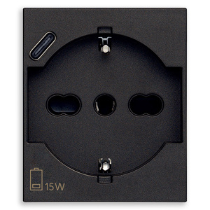 2P+T 16A <b>Universal</b> <b>Socket</b> With USB C Port Black 15W Charging - Product Image 1
