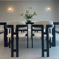 Chaise de bar haute en bois massif avec accoudoirs courbes et tissu bouclé, style nordique minimaliste, pour cuisine, salle à manger, hôtel, îlot central
