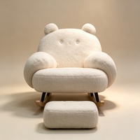 Fauteuil à bascule moderne en laine d'agneau avec oreilles d'ours, repose-pieds ottoman, coussin ultra moelleux, bois naturel silencieux