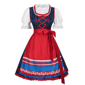 Disfraz de sirvienta medieval para mujer con cordones alemán Oktoberfest Dirndl vestido delantal manga corta Cosplay vestido de fiesta de talla grande - Product Image 4