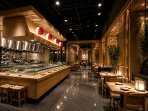 Restaurante de Sushi Japonés Moderno Llave en Mano con Mobiliario de Madera de Diseño Personalizado y Barra de Cocina Abierta - Product Image 4