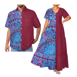 Hawaii phong cách nhiệt đới bãi biển Kỳ nghỉ v-cổ ăn mặc kích thước lớn vài trang phục Ladies 'casual ăn mặc và người đàn ông của Aloha Áo sơ mi - Product Image 1