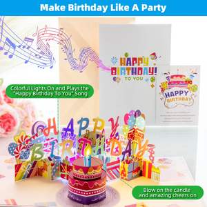ของขวัญวันเกิดสําหรับผู้หญิงหรูหราเป่าลมไฟ LED เทียนเค้กเพลงสุขสันต์วันเกิดการ์ดโปสการ์ด - Product Image 4
