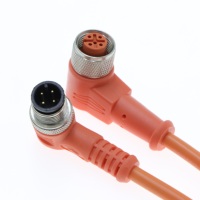 Connecteur circulaire M12 personnalisé, câble orange surmoulé, 2, 4, 5, 8, 12 broches sélectionnables, assemblage de câbles sur mesure