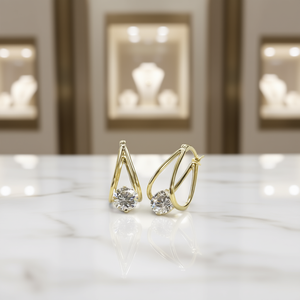 Orecchini a Cerchio in Oro Rosa con Zirconi Rotondi Incastonati, Design Geometrico Minimalista per Uso Quotidiano Femminile, Placcati in Oro 18K - Product Image 2