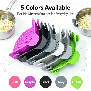 Égouttoir à riz en silicone à clipser avec bec verseur, passoire de cuisine flexible de qualité alimentaire pour égoutter l'eau - Product Image 1