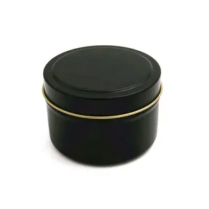 Sıcak satış yuvarlak 4 oz lüks özel siyah mum metal kapaklı kutu