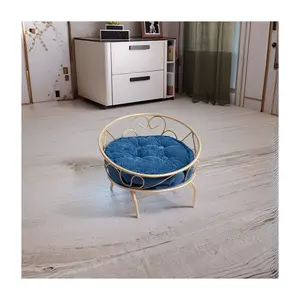 부드러운 럭셔리 플러시 애완 동물 쿠션 라운드 고양이 개 침대 개집 금속 프레임 애완 동물 둥지
