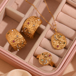 2024 thời trang Earring Ring Set, thép không gỉ mạ 18K vàng, Micro dát sao và mặt trăng Vòng cổ cho phụ nữ - Product Image 1