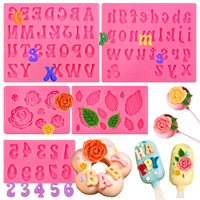 5-teiliges Antihaft-Silikon-Set mit Buchstaben-, Zahlen-, Rosen- und Blattformen für Schokolade, Fondant, Kuchen, Cupcakes und Dessert-Dekorationen