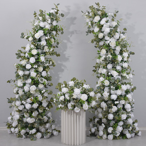 Composizione Floreale Mista S303, Fiori Artificiali in Seta, <span class=keywords><strong>Rose</strong></span> e Orchidee, Arco a Mezza Luna per Decorazioni Matrimoniali e Feste - Product Image 1