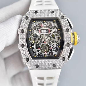 Factory Direct Sales White Ceramic Carbon Fiber case <b>Chronograph</b> 18k Rose Gold <b>Automatic</b> Mechanical Men's Watch Rubber Strap - Product Image 5