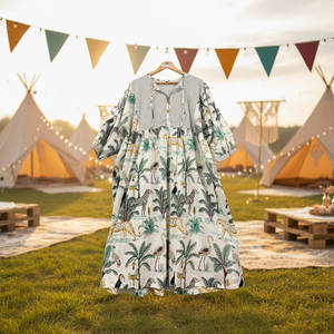 Vestido Midi de Algodón Puro con Estampado de Jungla para Mujer, Corte Holgado, Estilo Étnico Bohemio, Ropa de Verano para Resort, Venta al por Mayor para Boutiques - Product Image 1