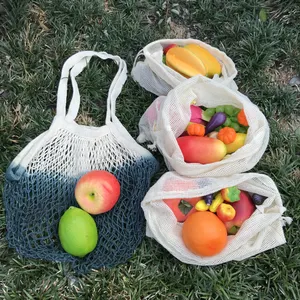 Çevre dostu yeniden kullanılabilir büyük organik pamuk Net çiftçiler Market bakkal alışveriş çantası seti, dize üretmek koruyucu çanta, gıda depolama