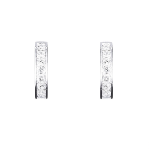 Orecchini a Cerchio in Oro Bianco E4533 con Diamanti Taglio Brillante Rotondo, Incastonatura a Canale, Gioielli Classici Unisex di Alta Qualità - Product Image 1